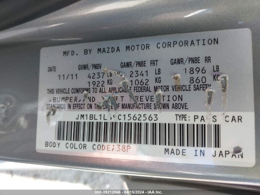 JM1BL1L49C1562563 | 2012 MAZDA MAZDASPEED3