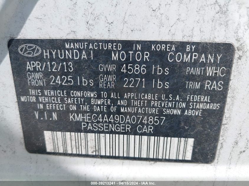 KMHEC4A49DA074857 | 2013 HYUNDAI SONATA HYBRID