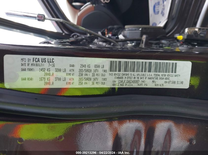 2016 Jeep Grand Cherokee Summit VIN: 1C4RJFJG0GC495957 Lot: 39213296