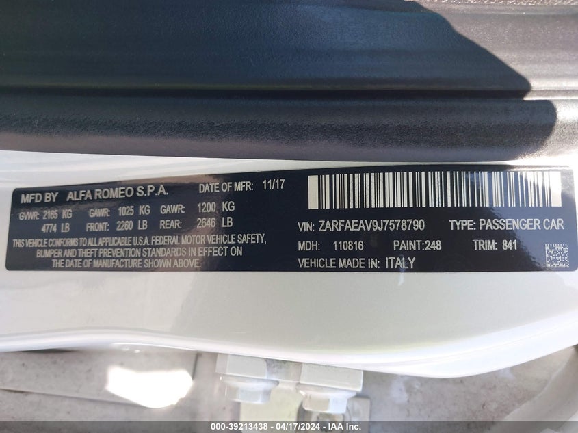 2018 ALFA ROMEO GIULIA QUADRIFOGLIO RWD - ZARFAEAV9J7578790