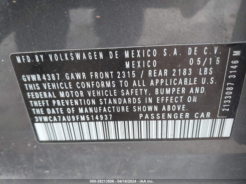 2015 VOLKSWAGEN GOLF SPORTWAGEN TDI SE 4-DOOR - 3VWCA7AU9FM514937