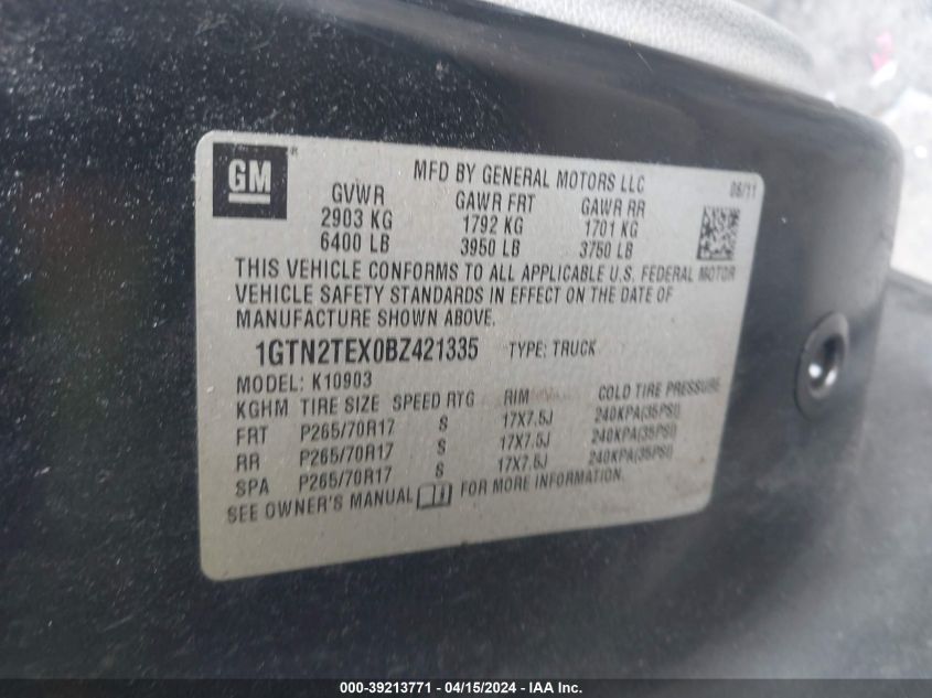 1GTN2TEX0BZ421335 | 2011 GMC SIERRA 1500