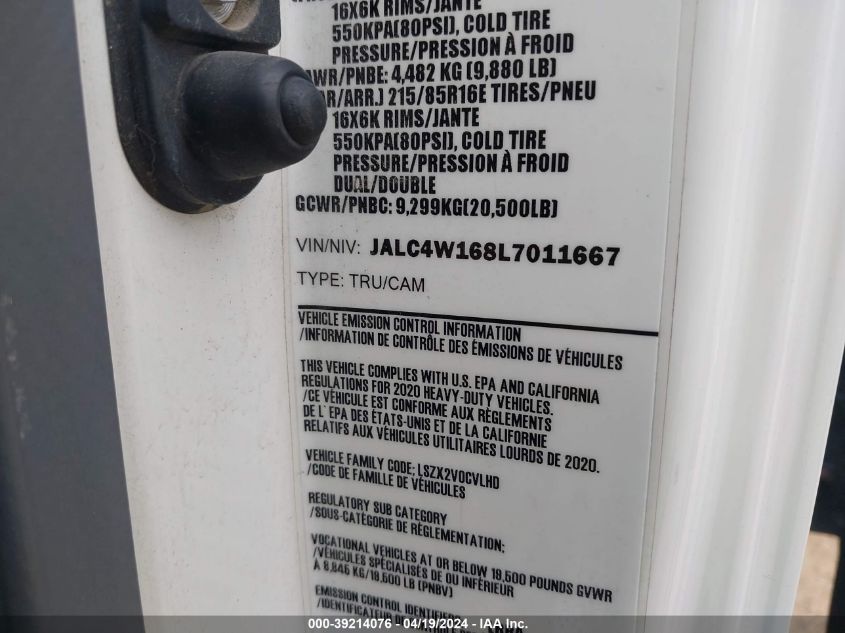 2020 Isuzu Npr Hd VIN: JALC4W168L7011667 Lot: 39214076