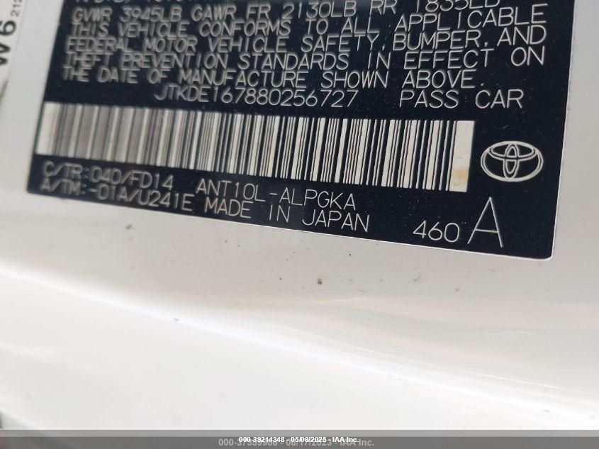 2008 Scion Tc VIN: JTKDE167880256727 Lot: 39214348