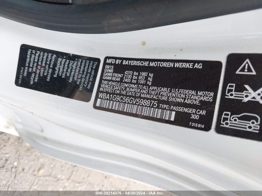 2016 BMW 228I VIN: WBA1G9C56GV598875