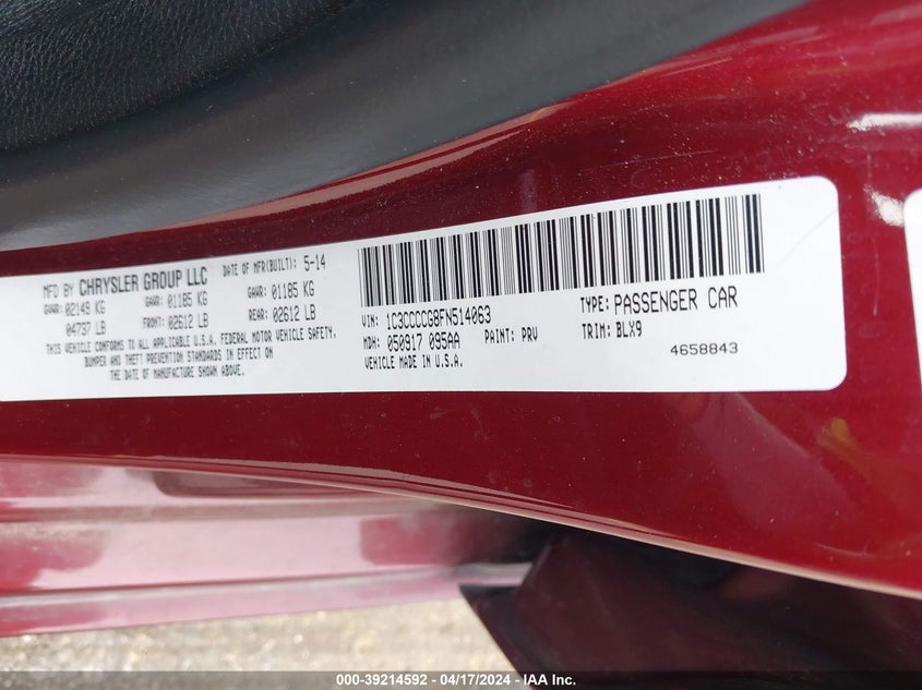 2015 CHRYSLER 200 C - 1C3CCCCG8FN514063