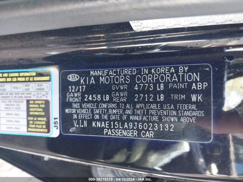 2018 Kia Stinger VIN: KNAE15LA9J6023132 Lot: 50449464