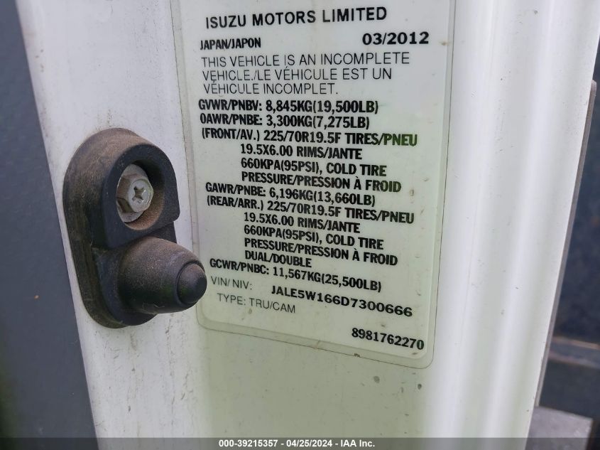 2013 Isuzu Dsl Reg VIN: JALE5W166D7300666 Lot: 39215357