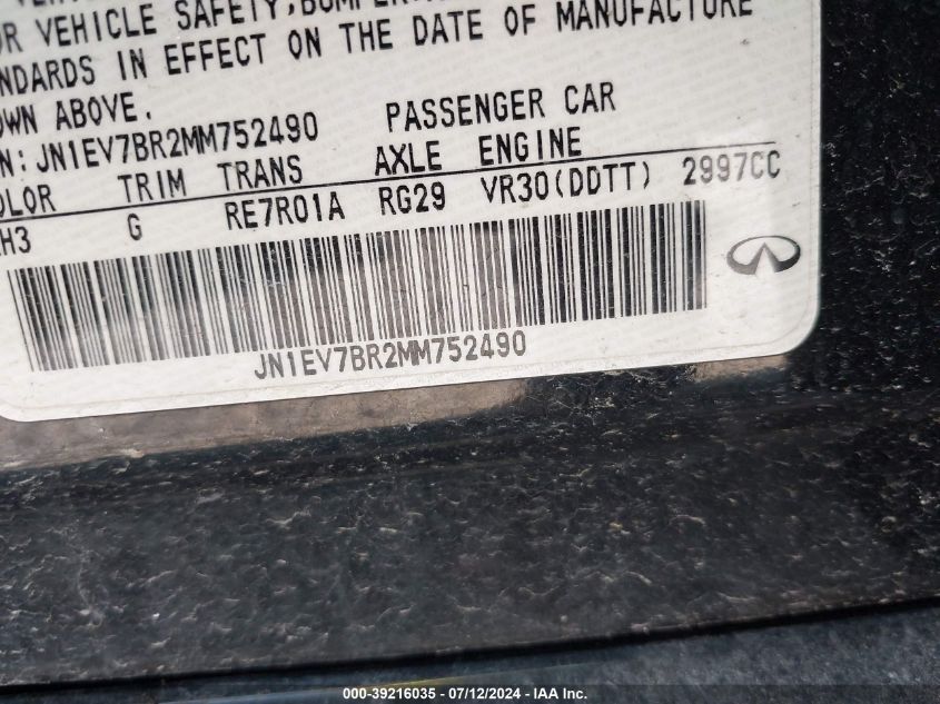 2021 Infiniti Q50 Luxe Awd VIN: JN1EV7BR2MM752490 Lot: 51158624