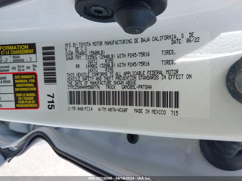 2022 TOYOTA TACOMA SR5 V6 - 3TMCZ5AN4NM508776