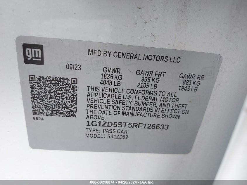 2024 CHEVROLET MALIBU FWD 1LT - 1G1ZD5ST5RF126633