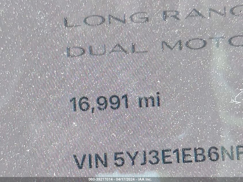 2022 Tesla Model 3 Long Range Dual Motor All-Wheel Drive VIN: 5YJ3E1EB6NF313514 Lot: 39217014