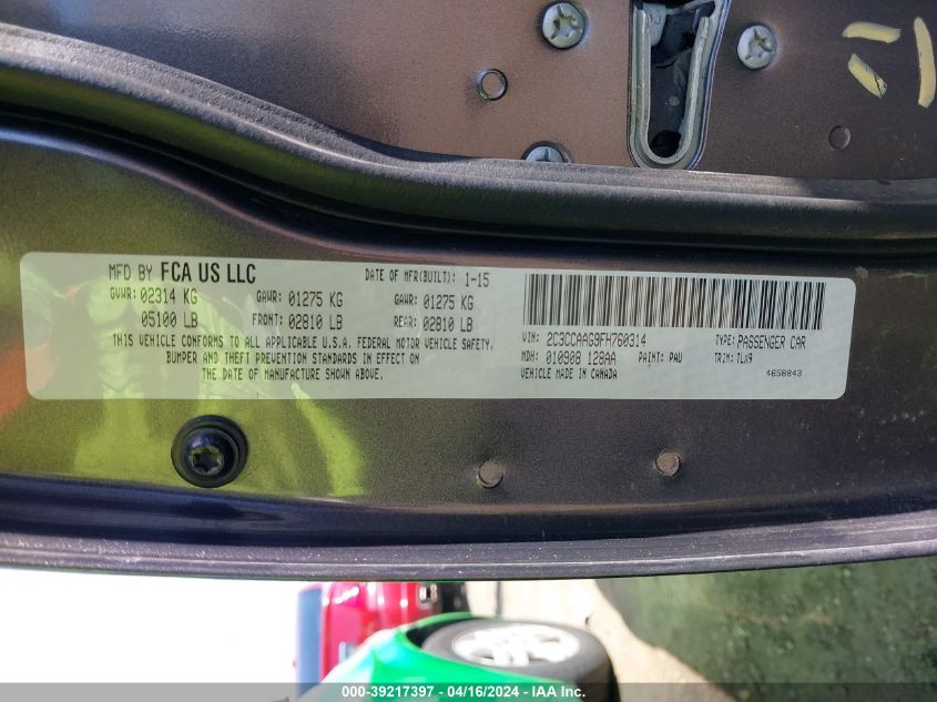 2015 Chrysler 300 Limited VIN: 2C3CCAAG9FH760314 Lot: 39217397