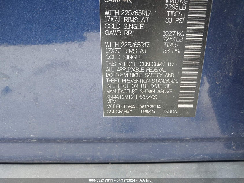 VIN KNMAT2MT2HP535409 2017 NISSAN ROGUE SV