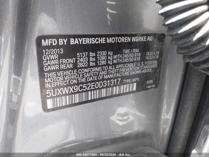 5UXWX9C52E0D31317 2014 BMW X3 xDrive28I