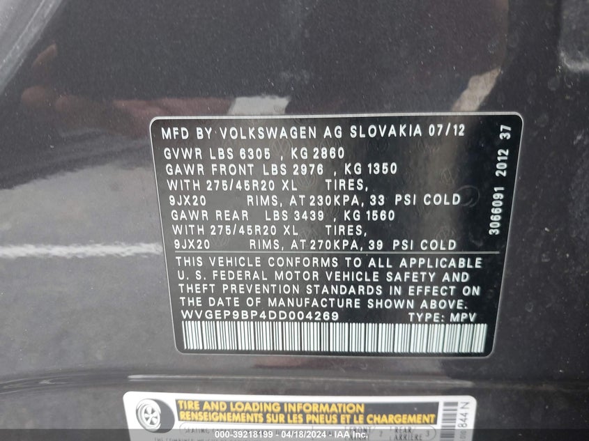 2013 VOLKSWAGEN TOUAREG TDI EXECUTIVE - WVGEP9BP4DD004269