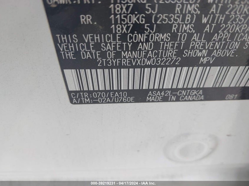 2013 TOYOTA RAV4 LIMITED - 2T3YFREVXDW032272