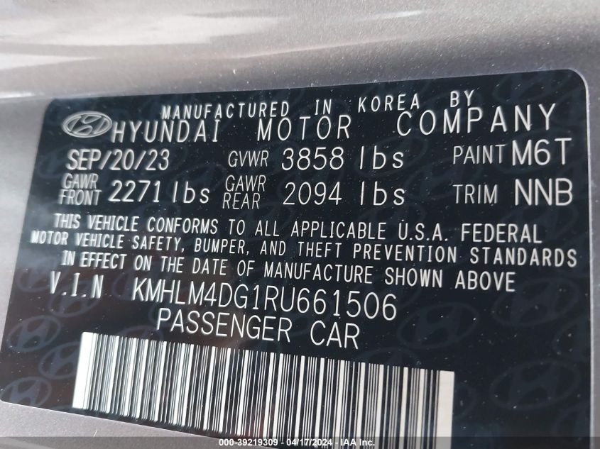 2024 HYUNDAI ELANTRA SEL - KMHLM4DG1RU661506