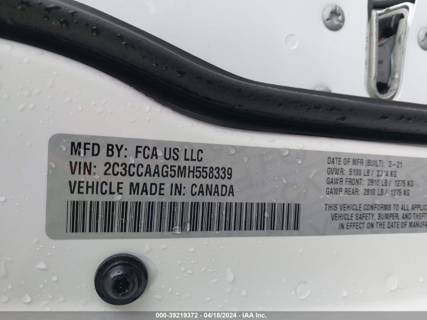 2021 Chrysler 300 Touring VIN: 2C3CCAAG5MH558339 Lot: 39219372