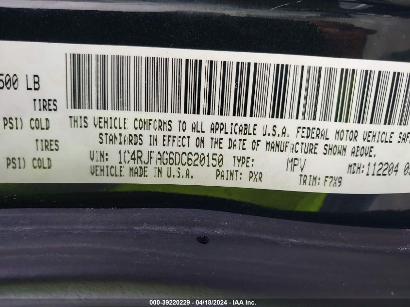 2013 Jeep Grand Cherokee Laredo VIN: 1C4RJFAG6DC620150 Lot: 39220229
