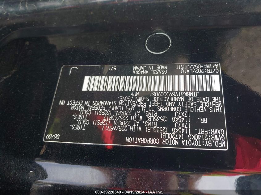 2009 Toyota Rav4 Limited V6 VIN: JTMBK31V89D009081 Lot: 39220349