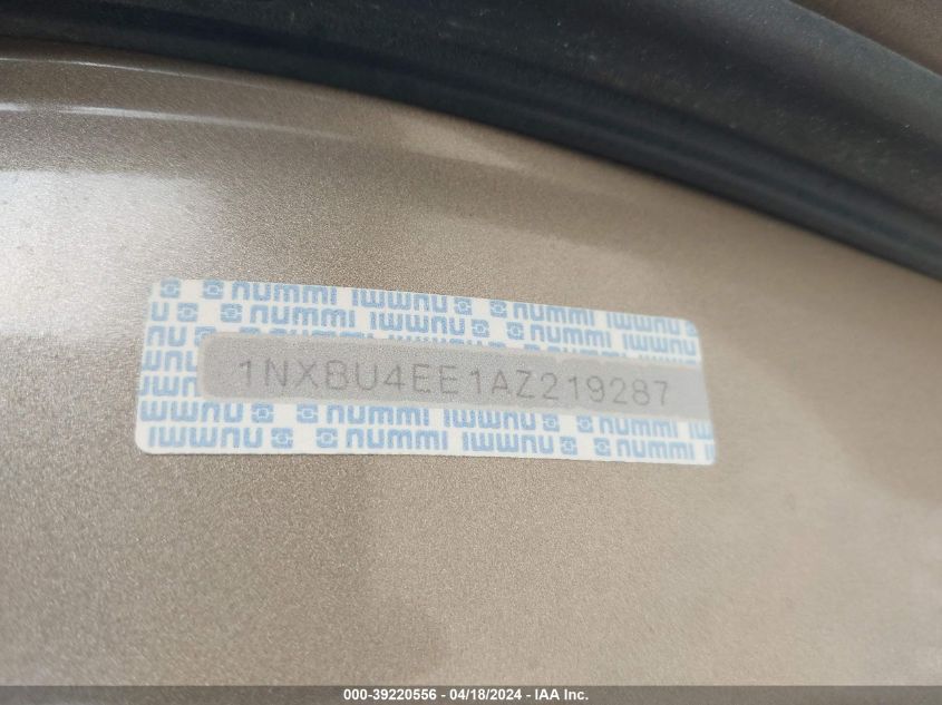 2010 Toyota Corolla Le VIN: 1NXBU4EE1AZ219287 Lot: 39220556