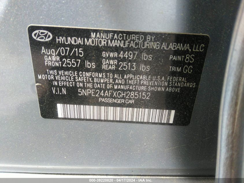 2016 HYUNDAI SONATA SE - 5NPE24AFXGH285152