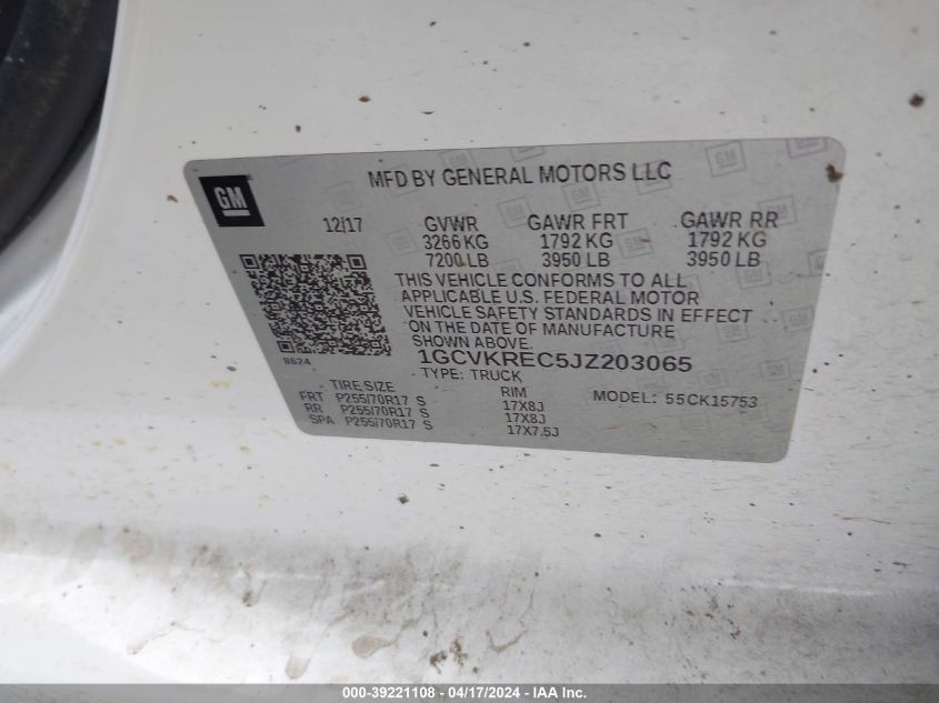 2018 Chevrolet Silverado 1500 1Lt VIN: 1GCVKREC5JZ203065 Lot: 39221108