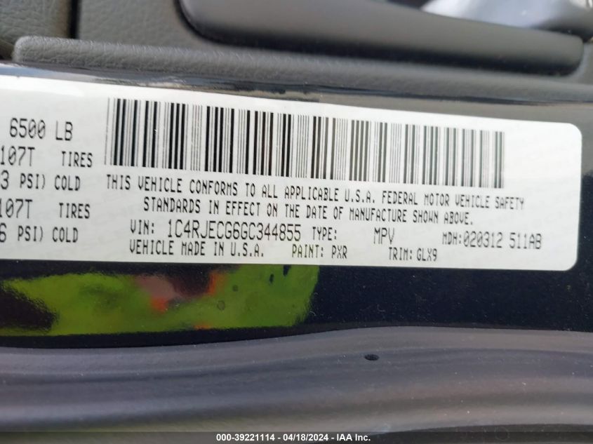 2016 Jeep Grand Cherokee Overland VIN: 1C4RJECG6GC344855 Lot: 48699114