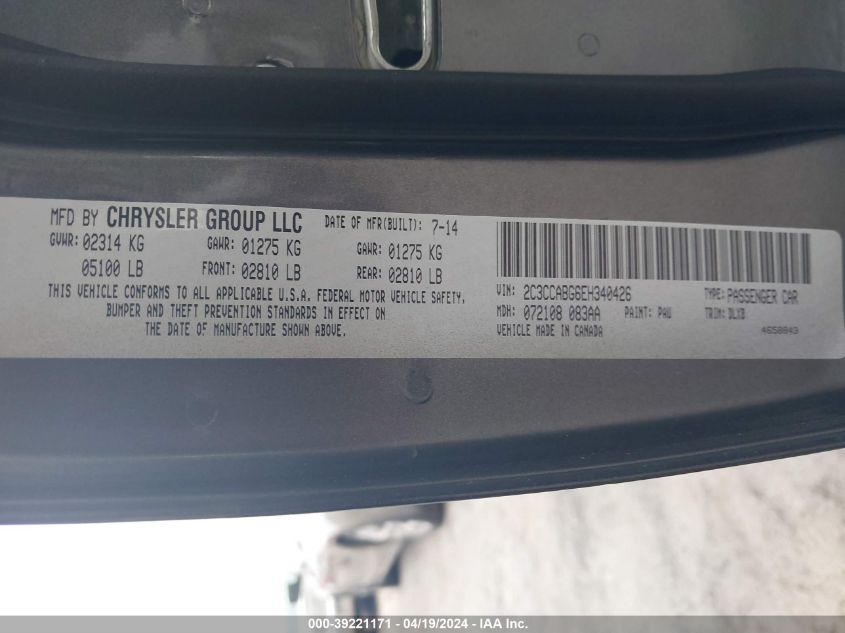 2014 Chrysler 300 300S VIN: 2C3CCABG6EH340426 Lot: 39221171