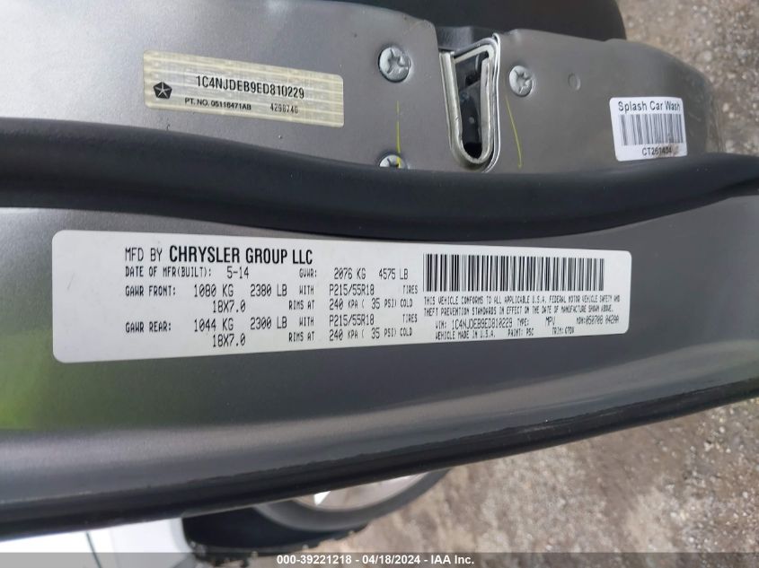 2014 Jeep Compass Latitude VIN: 1C4NJDEB9ED810229 Lot: 39221218