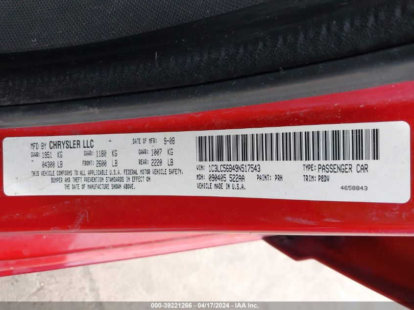 2009 Chrysler Sebring Touring VIN: 1C3LC56B49N517543 Lot: 48694044