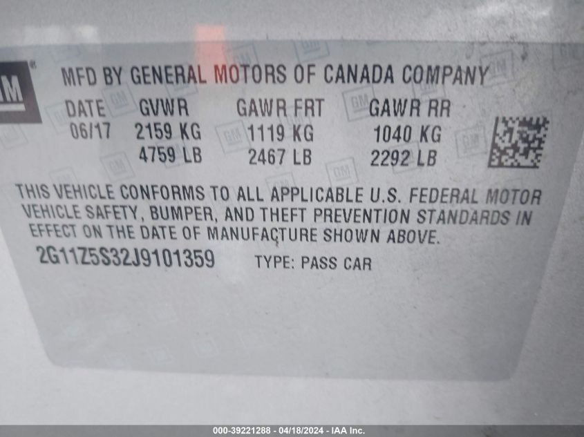 2018 Chevrolet Impala Ls VIN: 2G11Z5S32J9101359 Lot: 39230328