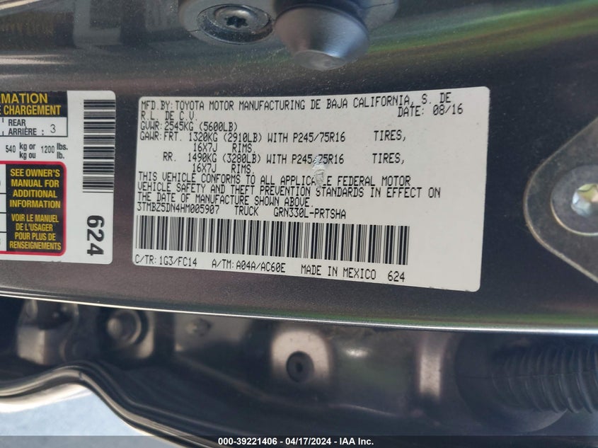 2017 TOYOTA TACOMA DOUBLE CAB/SR5/TRD SPORT - 3TMBZ5DN4HM005907