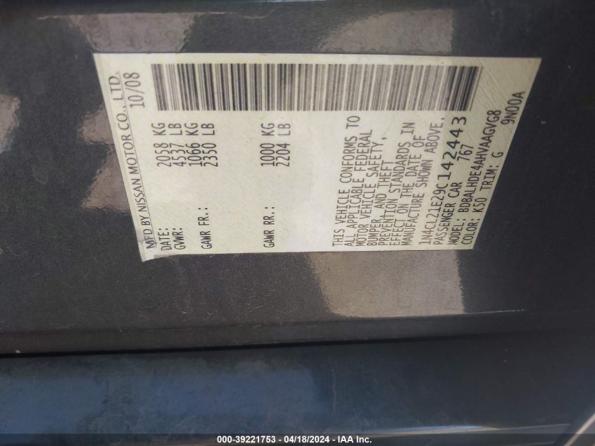 2009 Nissan Altima Hybrid VIN: 1N4CL21E29C142443 Lot: 39221753