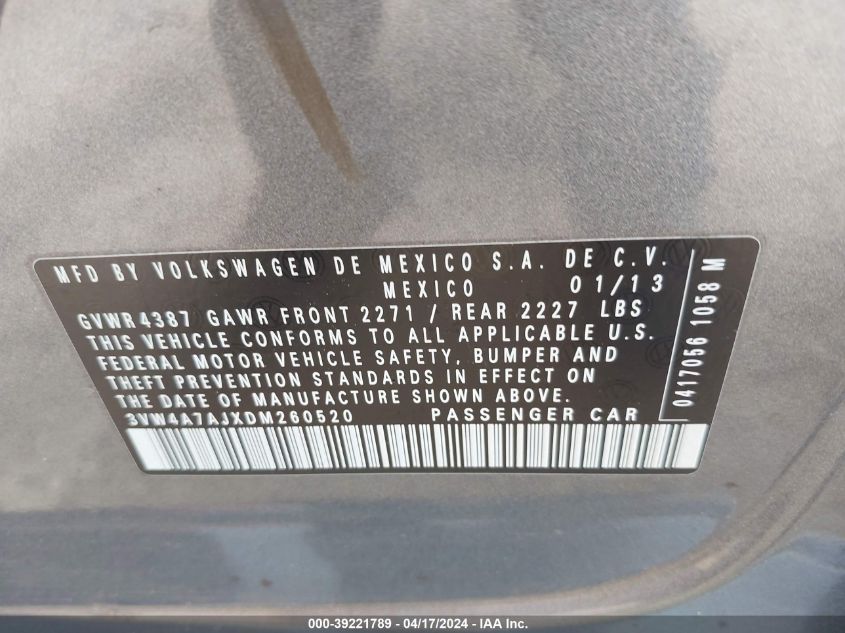 2013 VOLKSWAGEN JETTA GLI - 3VW4A7AJXDM260520