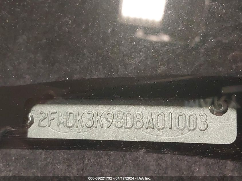 2013 Ford Edge Limited VIN: 2FMDK3K98DBA01003 Lot: 39221792
