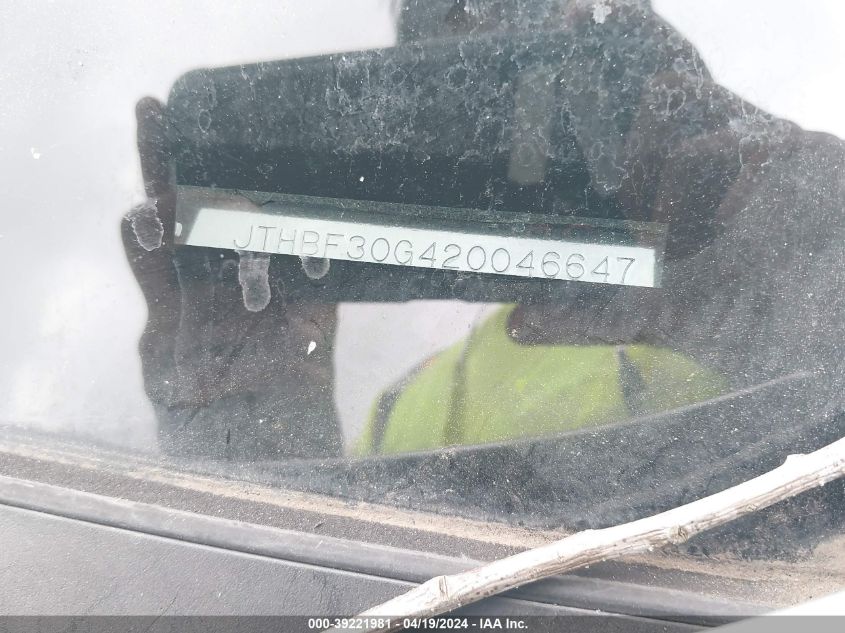 2002 Lexus Es 300 VIN: JTHBF30G420046647 Lot: 39221981