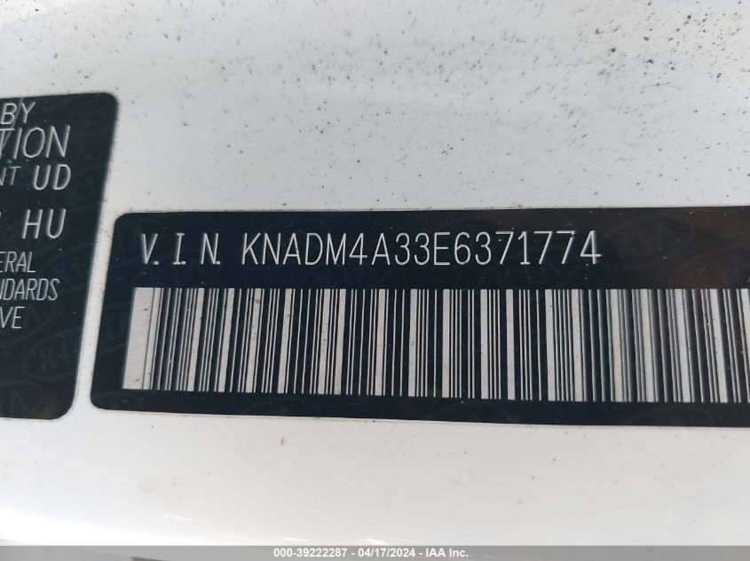 2014 Kia Rio Lx VIN: KNADM4A33E6371774 Lot: 39222287