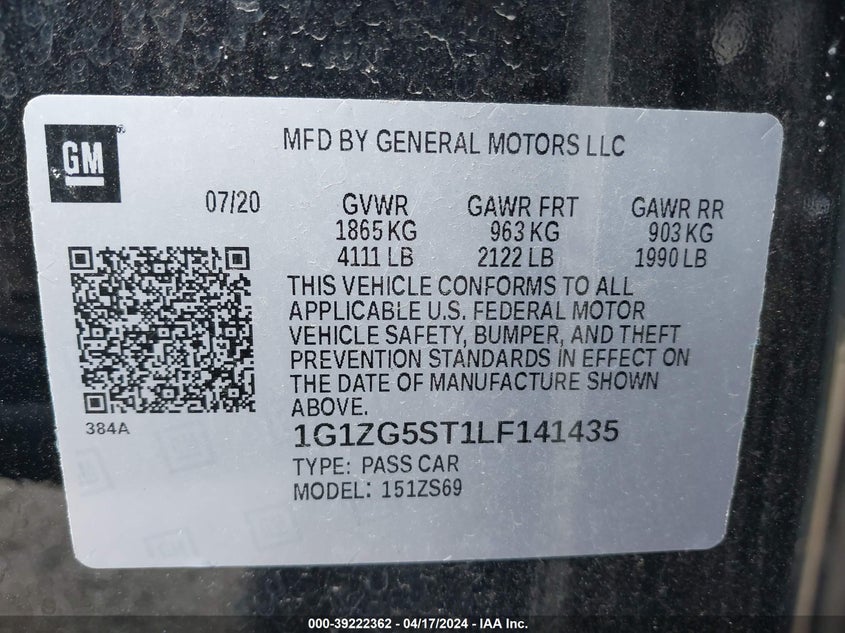 2020 CHEVROLET MALIBU FWD RS - 1G1ZG5ST1LF141435