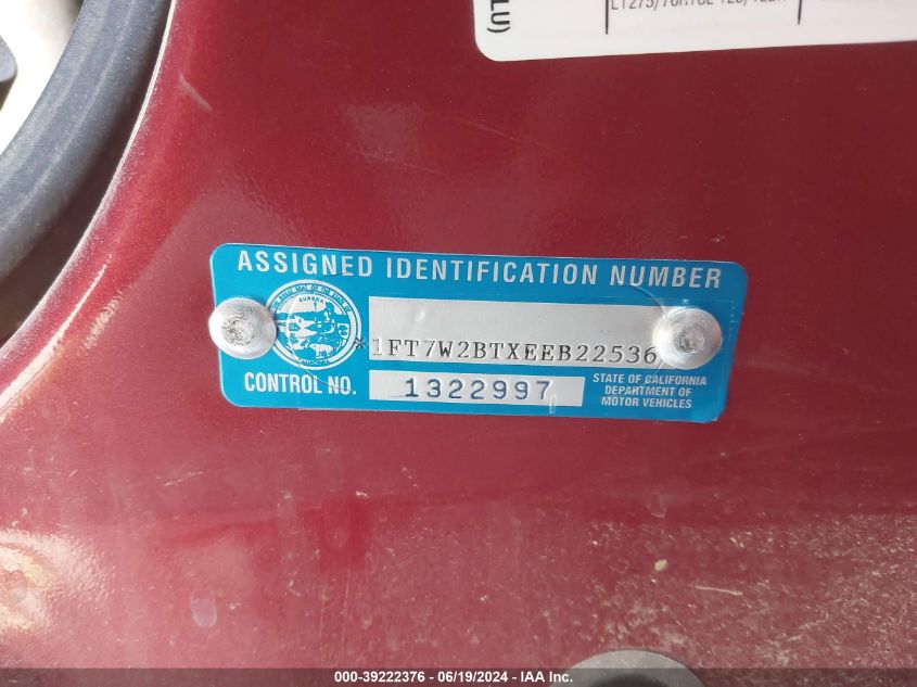 2014 Ford F-250 Lariat VIN: 1FT7W2BT9EEA13940 Lot: 39222376