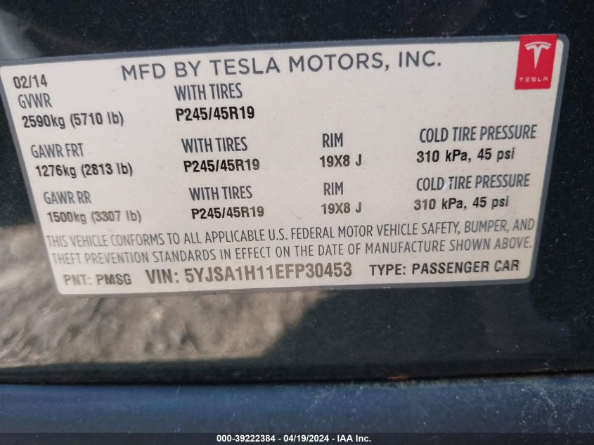 5YJSA1H11EFP30453 2014 Tesla Model S P85