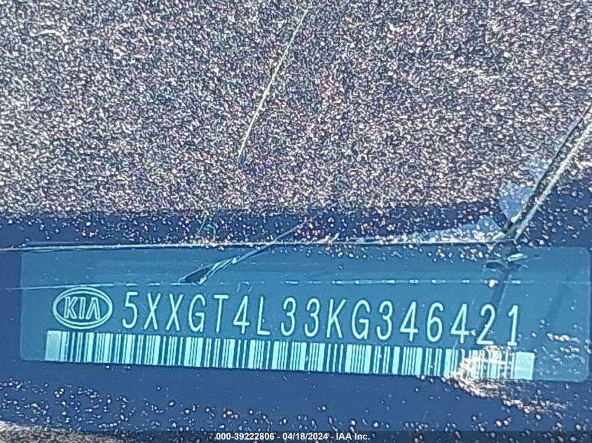 2019 Kia Optima Lx VIN: 5XXGT4L33KG346421 Lot: 48685124