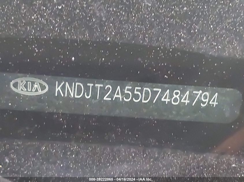 2013 Kia Soul VIN: KNDJT2A55D7484794 Lot: 39222865