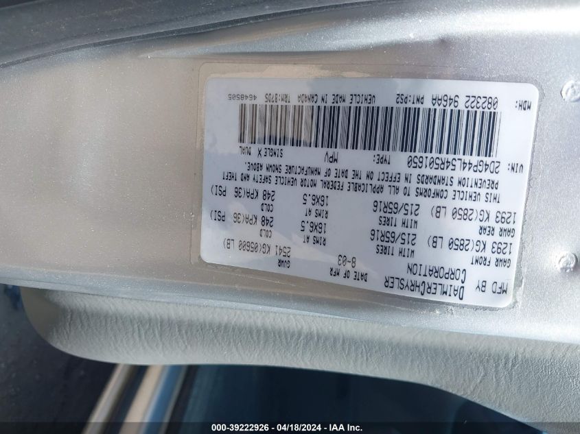 2004 Dodge Grand Caravan Sxt VIN: 2D4GP44L54R501650 Lot: 39222926