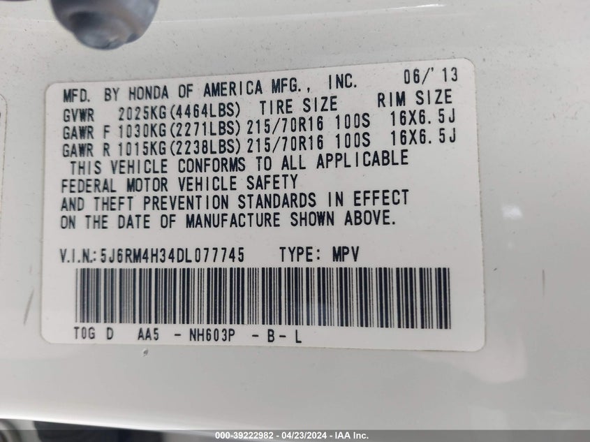 2013 HONDA CR-V LX - 5J6RM4H34DL077745