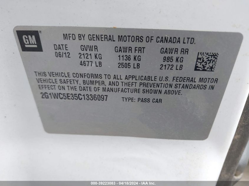 2012 Chevrolet Impala Ltz VIN: 2G1WC5E35C1336097 Lot: 39223083