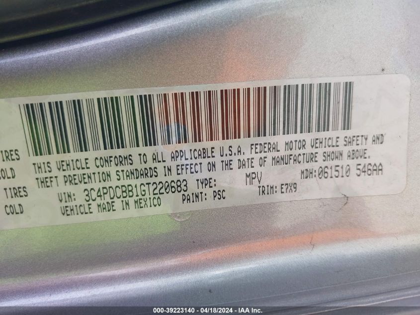 2016 Dodge Journey Sxt VIN: 3C4PDCBB1GT220683 Lot: 39223140