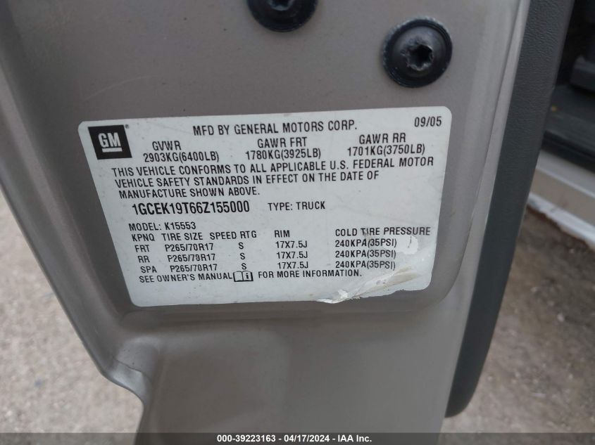 2006 Chevrolet Silverado 1500 Lt1 VIN: 1GCEK19T66Z155000 Lot: 39223163