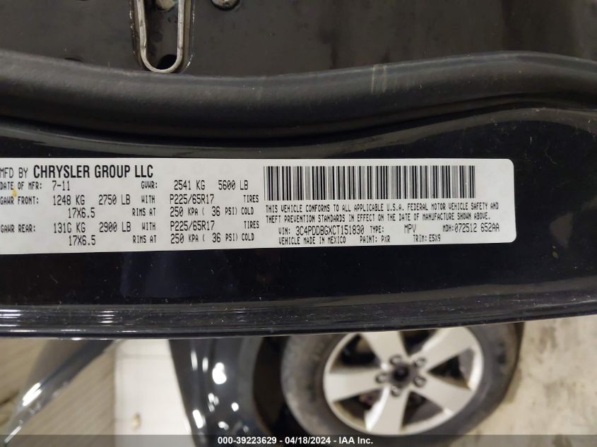 2012 Dodge Journey Sxt VIN: 3C4PDDBGXCT151830 Lot: 39203361